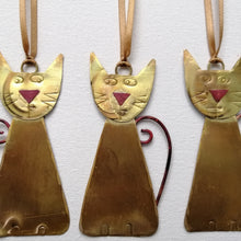 Load image into Gallery viewer, Brass cats decorations handmade by Sharon McSwiney
