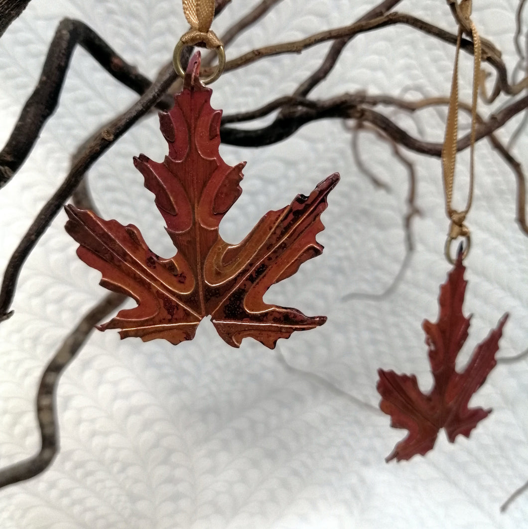 Acer leaf decoration in copper handmade by Sharon McSwiney 