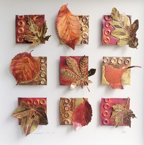 Autumn leaves in copper & brass framed metal artwork by Sharon McSwiney