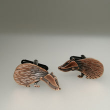 Load image into Gallery viewer, Badger cuff links in a copper finish handmade by Sharon McSwiney
