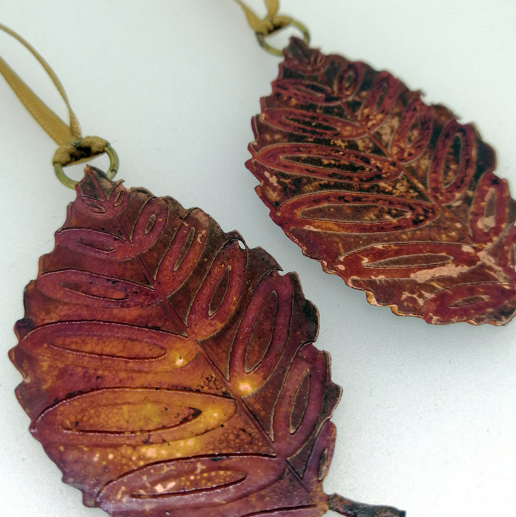 Beech leaf decoration in copper handmade by Sharon McSwiney 