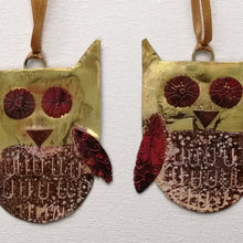 Load image into Gallery viewer, Brass owl decorations handmade by Sharon McSwiney
