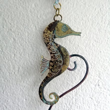 Load image into Gallery viewer, brass seahorse wall hanging handmade by Sharon McSwiney

