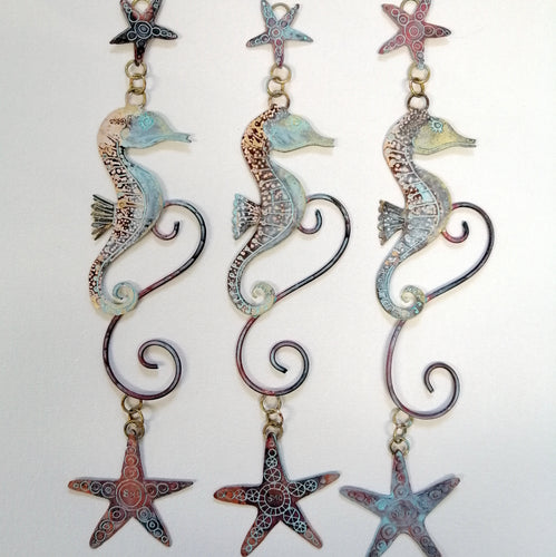 brass seahorse with starfish wall hanging handmade by Sharon McSwiney