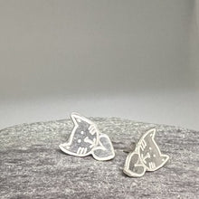 Load image into Gallery viewer, Small silver cat &amp; heart stud earrings
