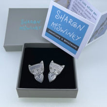 Load image into Gallery viewer, Large cat &amp; heart stud earrings
