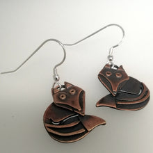 Load image into Gallery viewer, Fox earrings in a copper finish with silver hooks handmade by Sharon McSwiney
