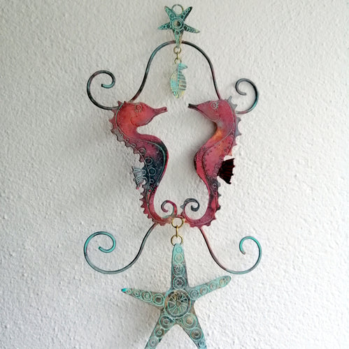copper seahorse couple decoration hanging handmade by Sharon McSwiney