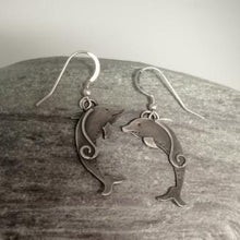 Load image into Gallery viewer, Dolphin oxidised silver earrings
