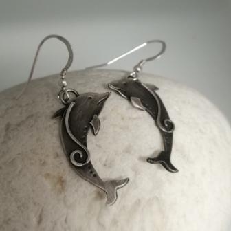 Dolphin oxidised silver earrings