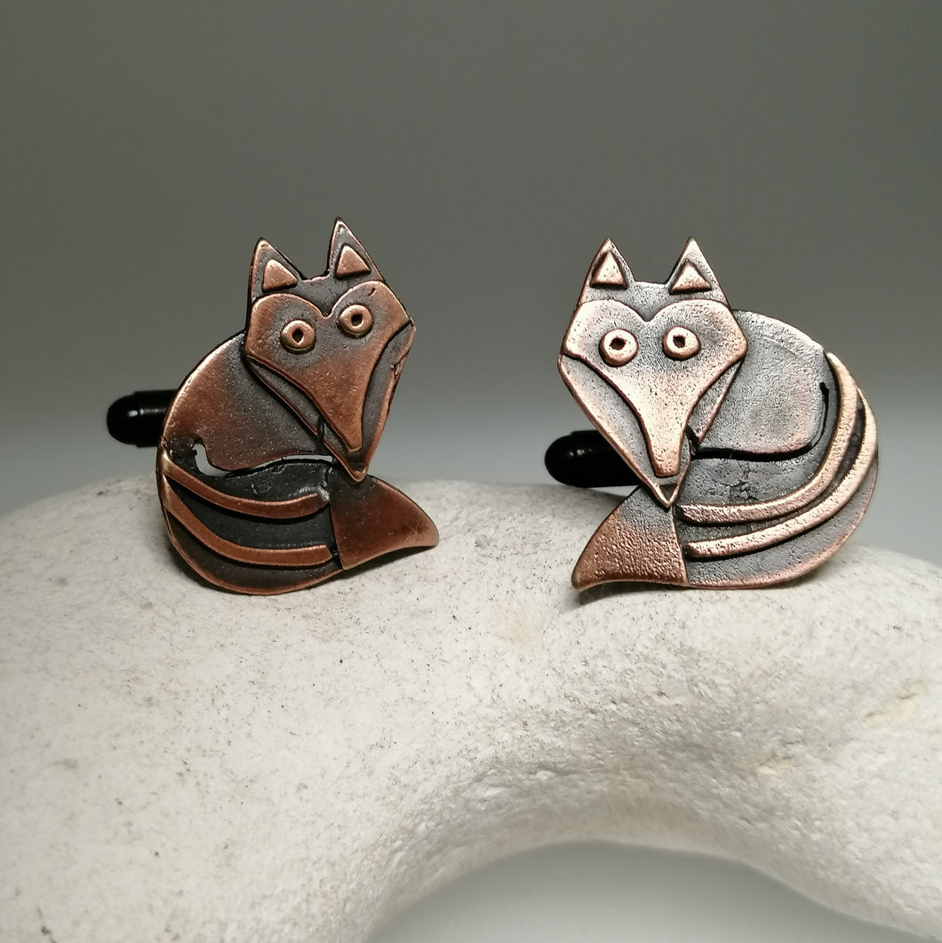 fox cuff links in a copper finish handmade by Sharon McSwiney