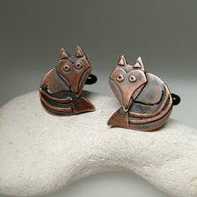 Load image into Gallery viewer, fox cuff links in a copper finish handmade by Sharon McSwiney
