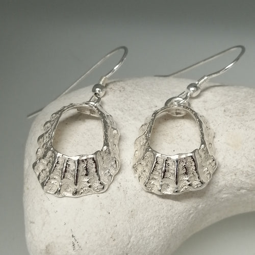 Godrevy limpet shell silver drop earrings handmade by Sharon McSwiney