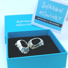 Load image into Gallery viewer, Godrevy limpet silver shell stud earrings handmade by Sharon McSwiney in a gift box
