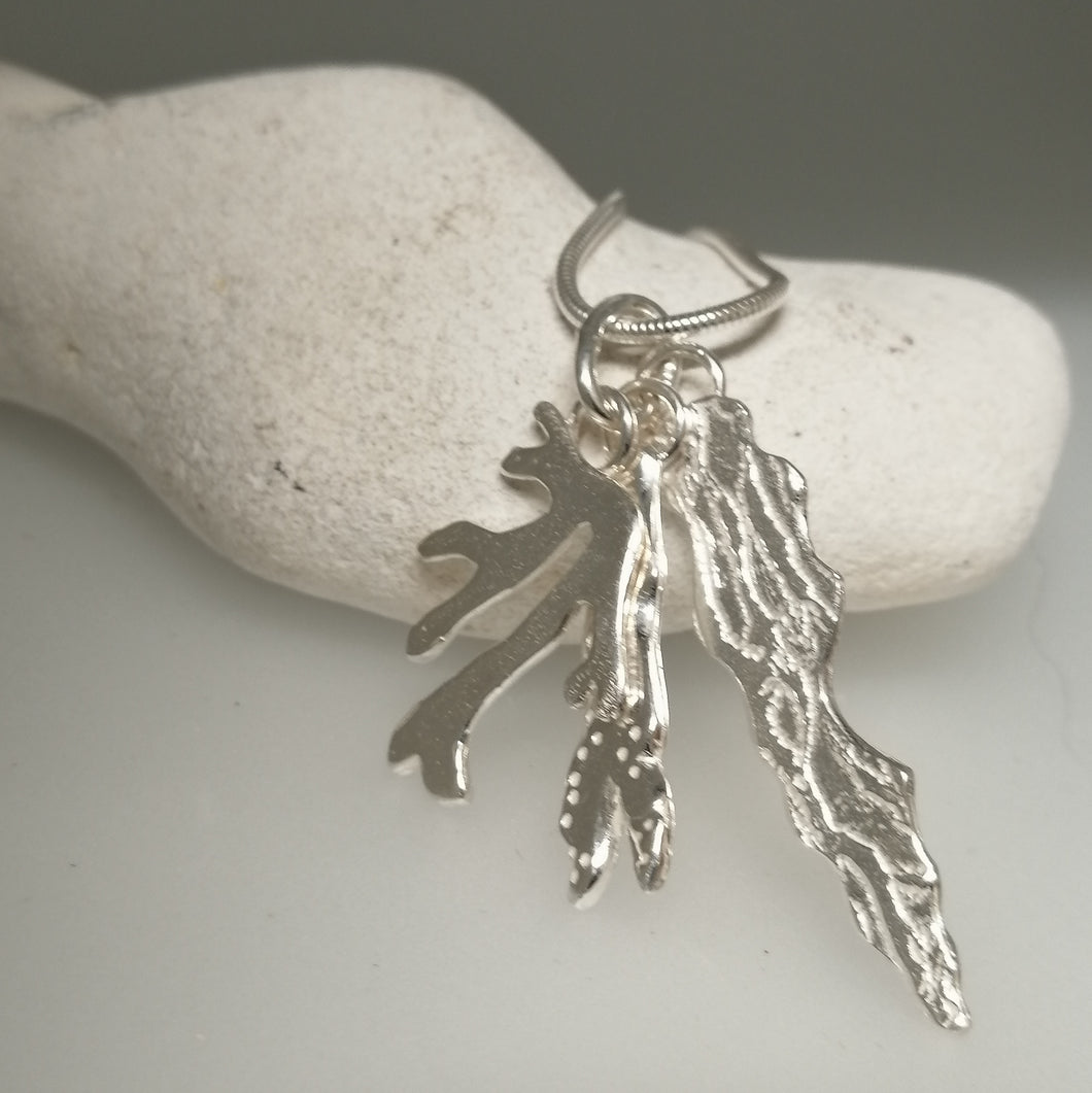 Seaweed bunch sterling silver necklace pendant by Sharon McSwiney St Ives