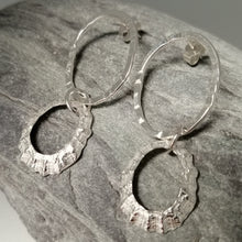 Load image into Gallery viewer, Porthmeor limpet shell earrings with hammered silver loop handmade by Sharon McSwiney
