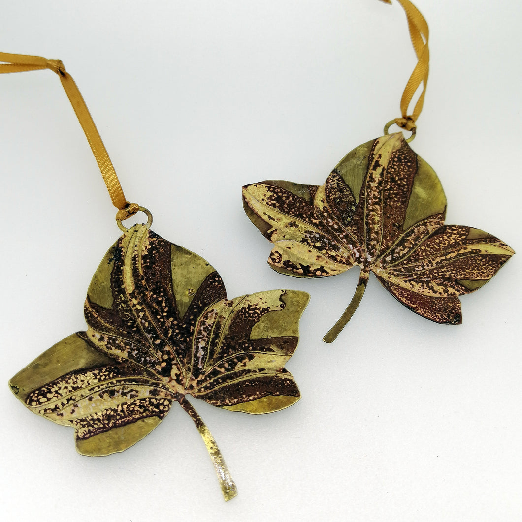 Ivy leaf decoration in brass handmade by Sharon McSwiney 