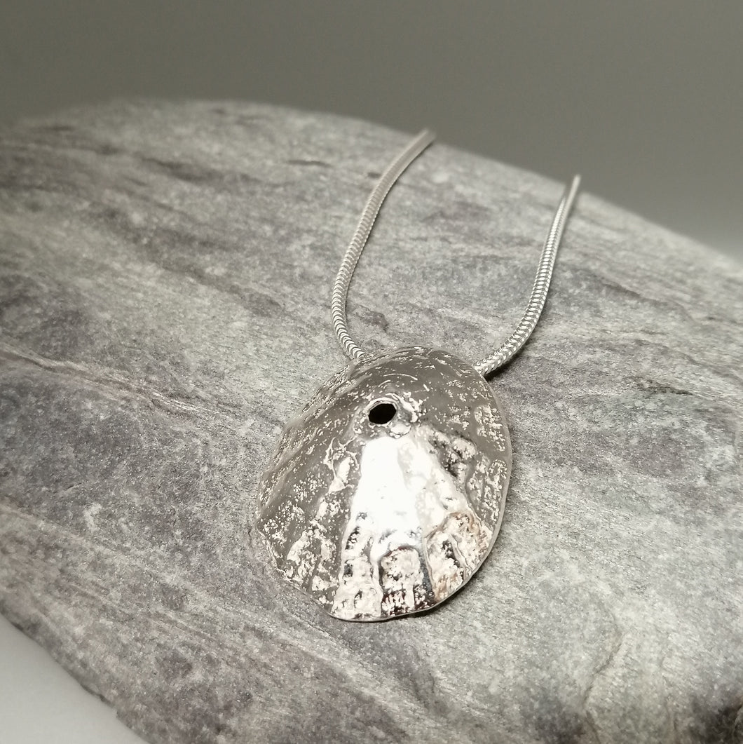 Sennen Cove limpet shell in sterling silver handmade pendant necklace by Sharon McSwiney