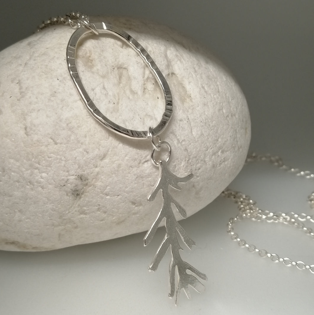long seaweed frond silver necklace handmade by Sharon McSwiney