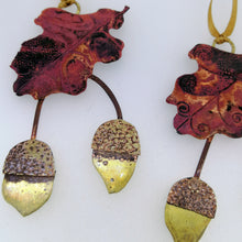 Load image into Gallery viewer, Oak leaf and Acorns decoration in copper and brass Handmade by Sharon McSwiney 
