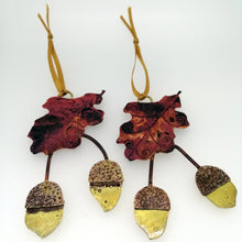 Load image into Gallery viewer, Oak leaf and Acorns decoration in copper and brass Handmade by Sharon McSwiney 
