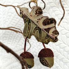 Load image into Gallery viewer, Oak leaf &amp; Acorns decoration in brass and copper handmade by Sharon McSwiney 
