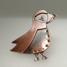 Load image into Gallery viewer, Puffin brooch in a copper finish handmade by Sharon McSwiney
