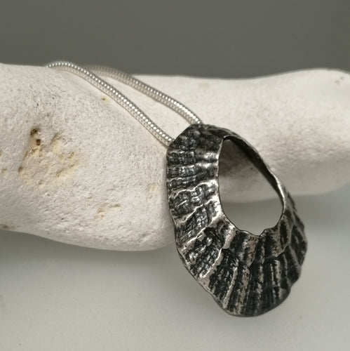 oxidised silver large Godrevy limpet shell necklace handmade by Sharon McSwiney