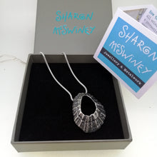 Load image into Gallery viewer, oxidised silver large Godrevy limpet shell necklace handmade by Sharon McSwiney in a gift box
