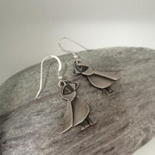 Load image into Gallery viewer, Oxidised silver puffin earrings

