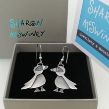 Load image into Gallery viewer, Oxidised silver puffin earrings
