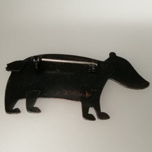 Load image into Gallery viewer, badger brooch reverse side in a copper finish handmade by Sharon McSwiney  in a gift box
