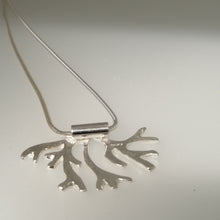 Load image into Gallery viewer, Handmade sterling silver seaweed frond pendant necklace by Sharon McSwiney in a gift box
