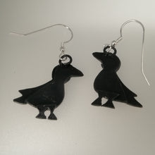 Load image into Gallery viewer, puffin drop earrings reverse view in a copper finish handmade by Sharon McSwiney
