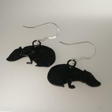 Load image into Gallery viewer, Badger earrings reverse side in a copper finish with silver hooks handmade by Sharon McSwiney
