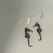 Load image into Gallery viewer, Oxidised silver seahorse earrings
