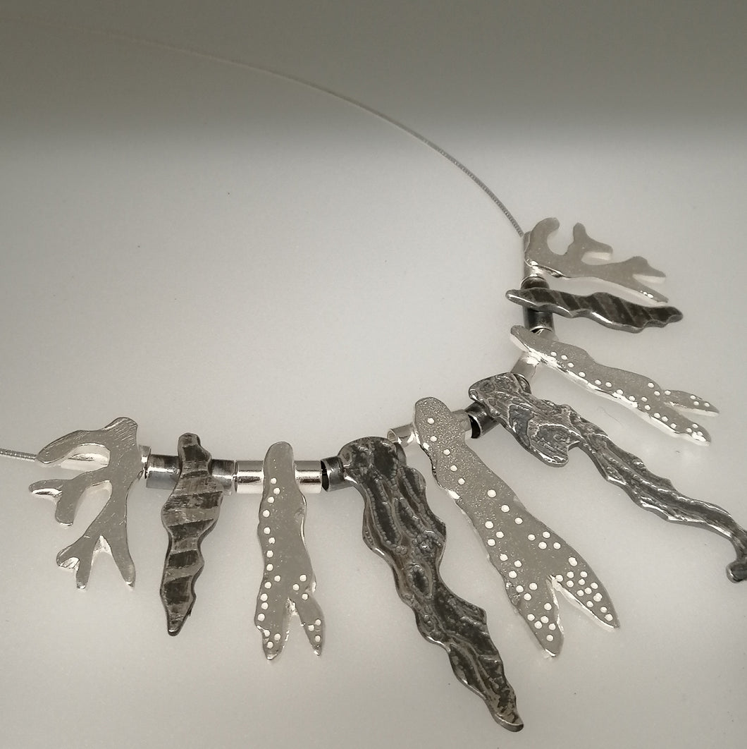 Multi seaweed sterling silver collar necklace handmade by Sharon McSwiney