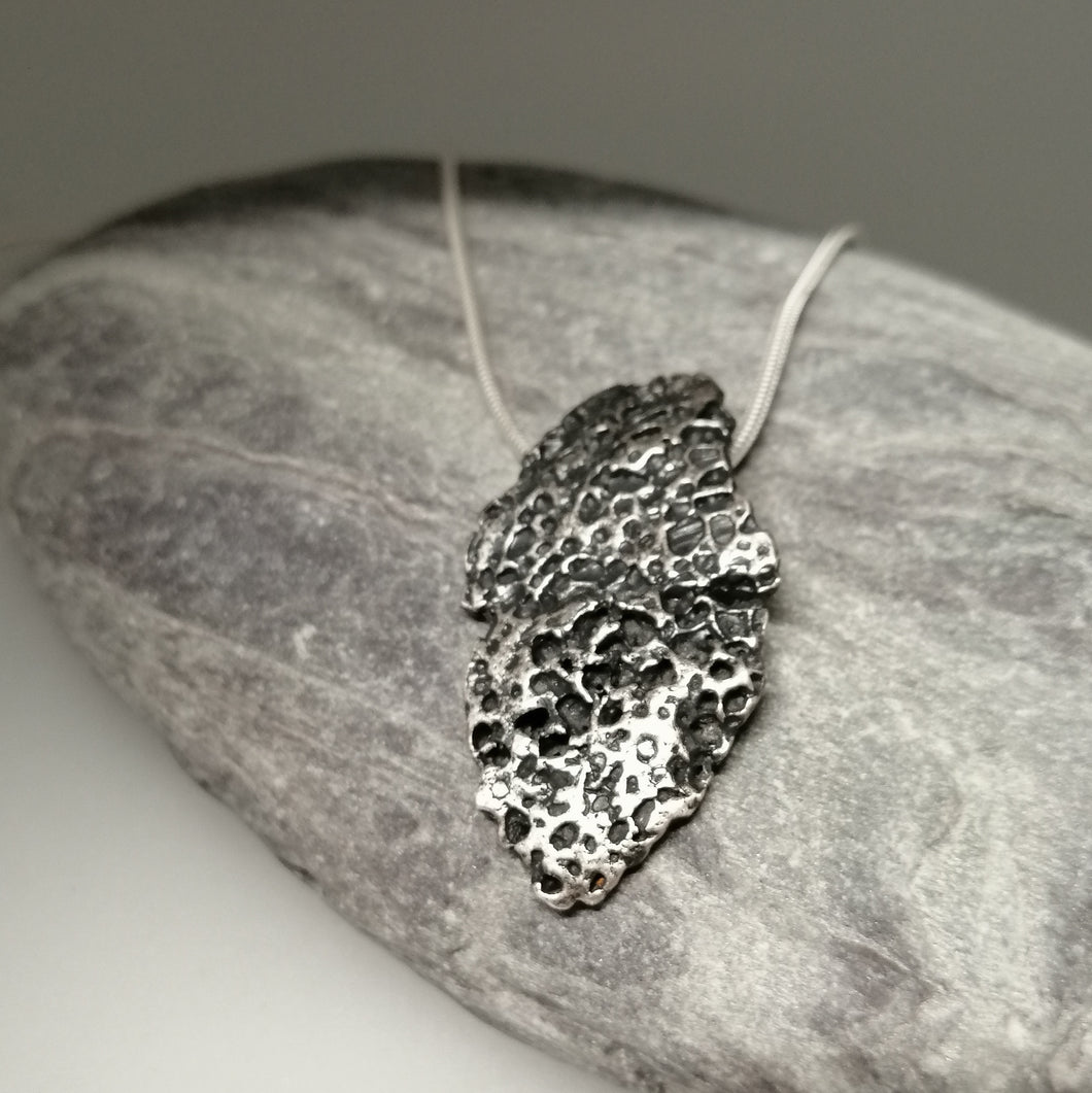 Oxidised silver beach find fragment pendant necklace by Sharon McSwiney St Ives