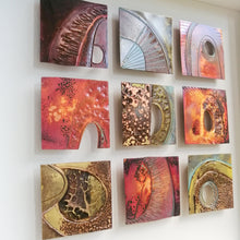 Load image into Gallery viewer, 9 Textured metalwork squares individually handmade by Sharon McSwiney
